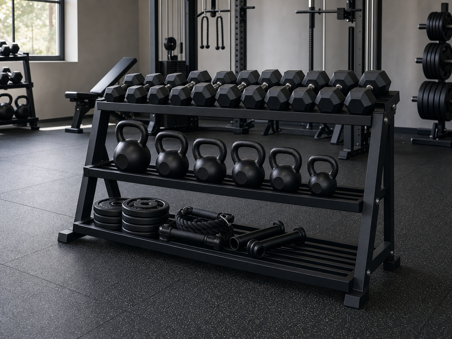 Multi-Storage Dumbbell & Kettlebell Rack