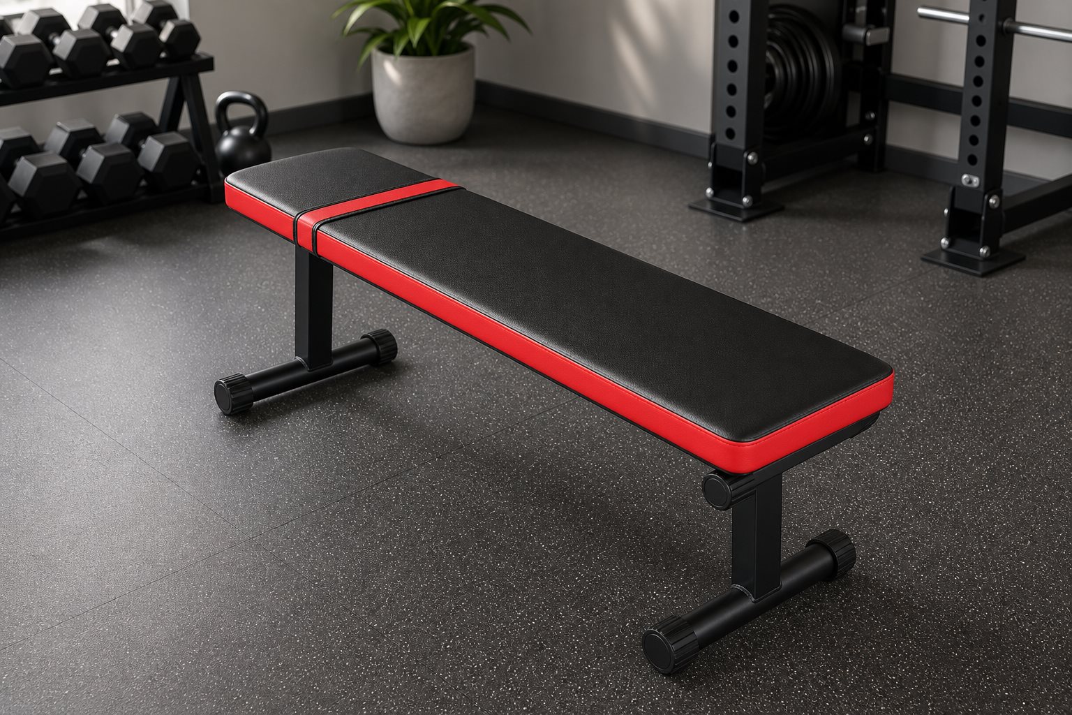 Red Trim Flat Weight Bench